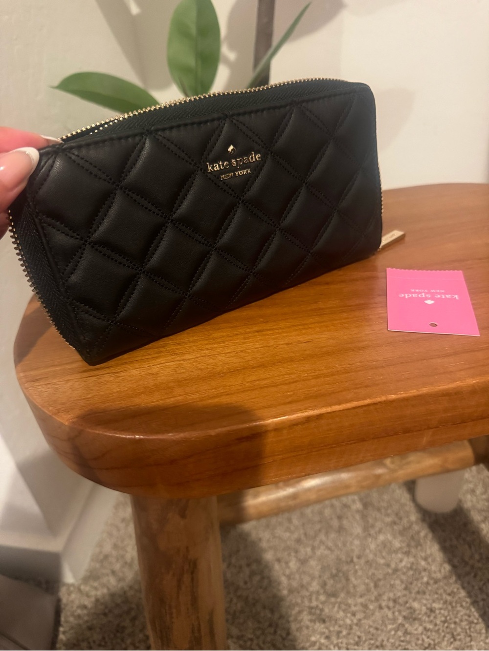 kate spade Quilted Black Cosmetic Pouch with Gold Logo